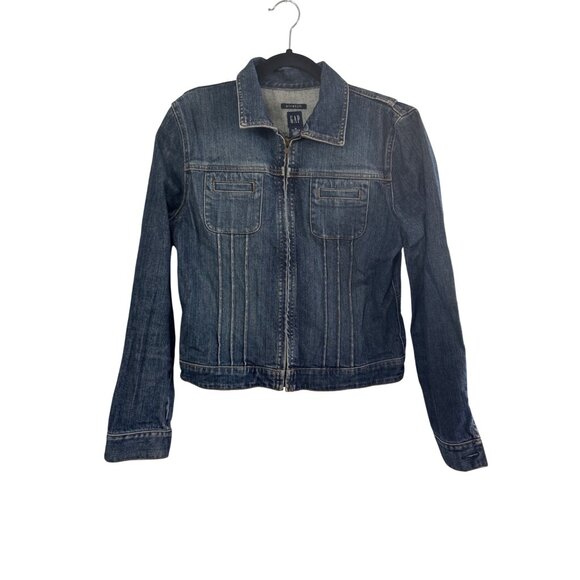 Gap Womens Medium Stretch Denim Jacket With Zip Front & Pocket Detail - Picture 1 of 3